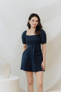 Cordelia Textured Sleeve Romper in Navy (XS)