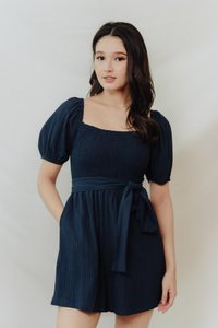 Cordelia Textured Sleeve Romper in Navy (XS)