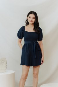 Cordelia Textured Sleeve Romper in Navy (XS)