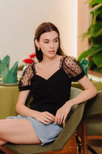 Lila Sweetheart Cotton Top in Black (XS)