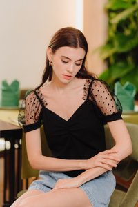 Lila Sweetheart Cotton Top in Black (XS)