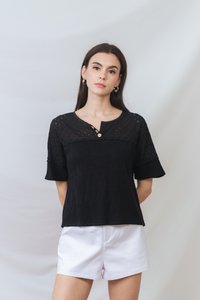 Stevie Knit Button Sleeve Top in Black(S)
