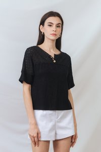 Stevie Knit Button Sleeve Top in Black(S)