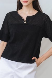 Stevie Knit Button Sleeve Top in Black(S)