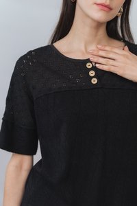 Stevie Knit Button Sleeve Top in Black(S)