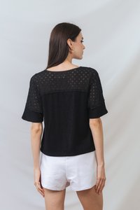 Stevie Knit Button Sleeve Top in Black(S)