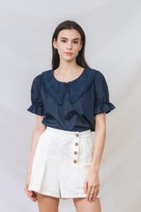 Amabel Peterpan Collar Top in Navy Blue (XS)