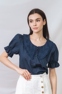 Amabel Peterpan Collar Top in Navy Blue (XS)