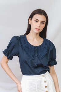 Amabel Peterpan Collar Top in Navy Blue (XS)
