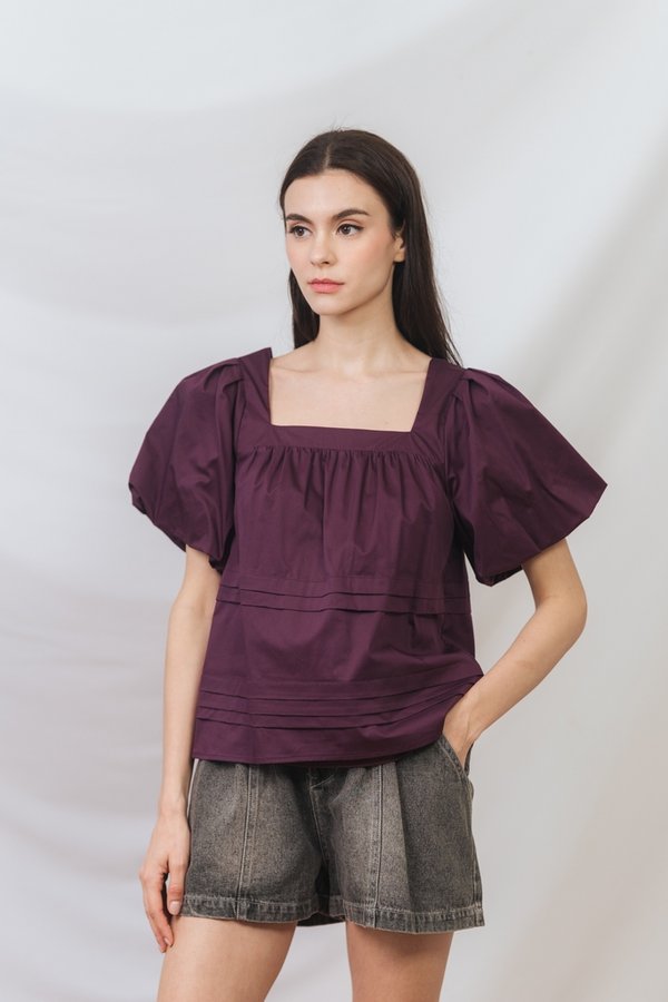 Arabella Relaxed Boxy Top in Deep Plum (XS)