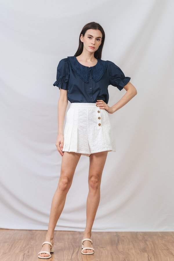 Amabel Peterpan Collar Top in Navy Blue (XS)