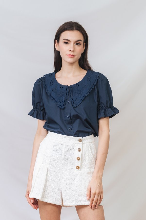 Amabel Peterpan Collar Top in Navy Blue (XS)
