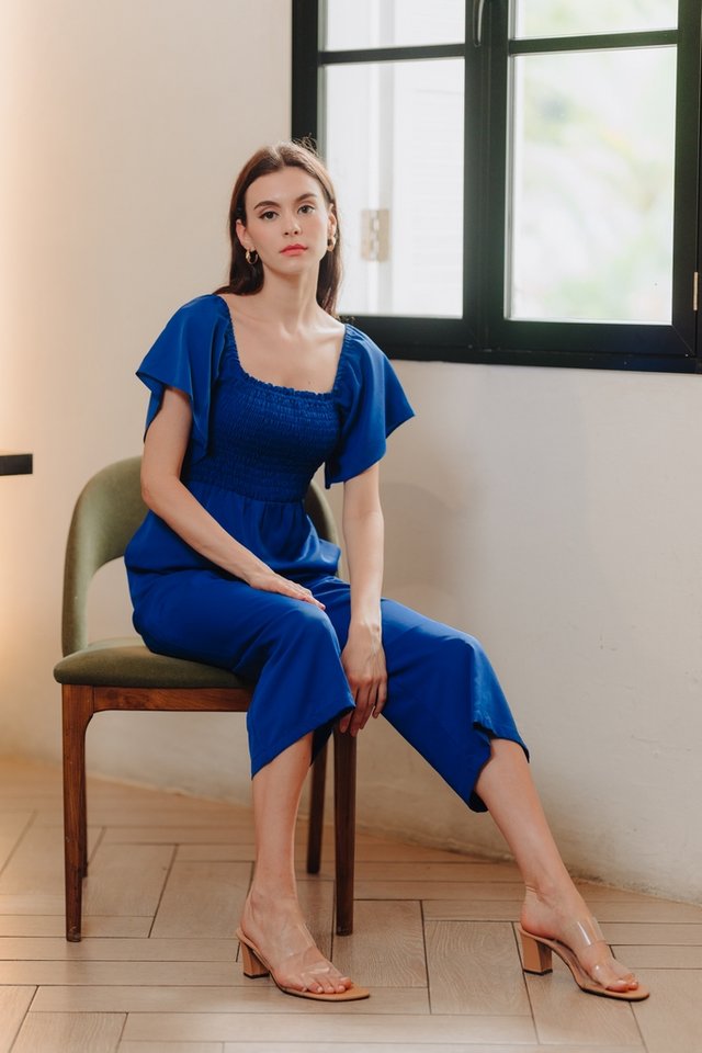 Lula Smocked Sleeve Jumpsuit in Electric Blue