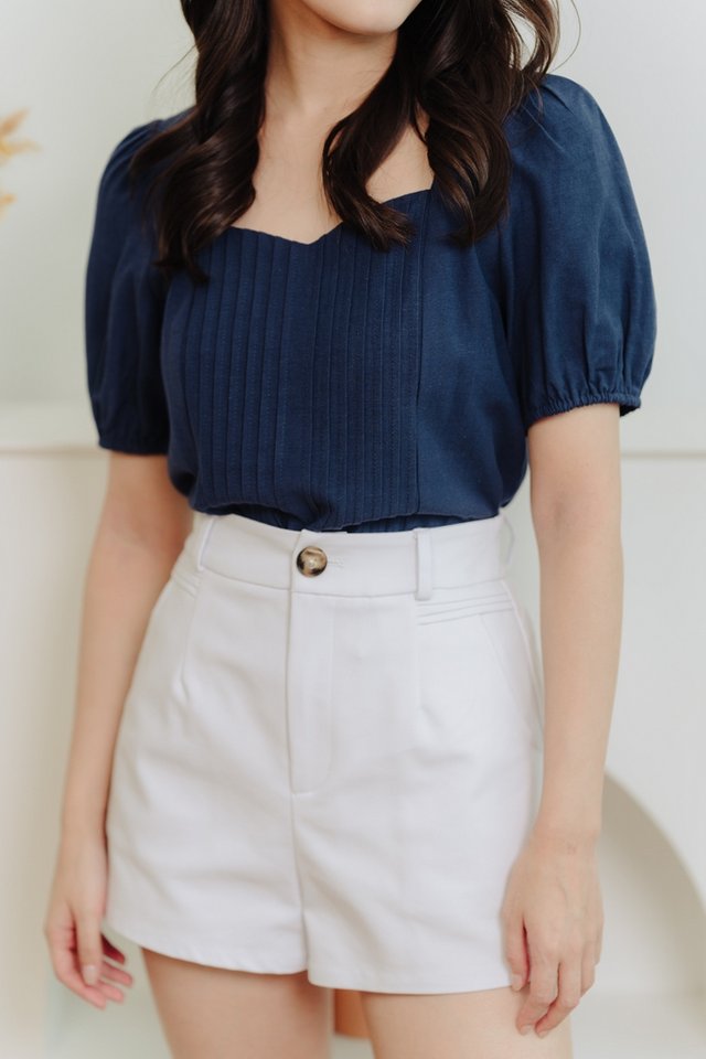 Cora Pleated Sleeve Top in Navy