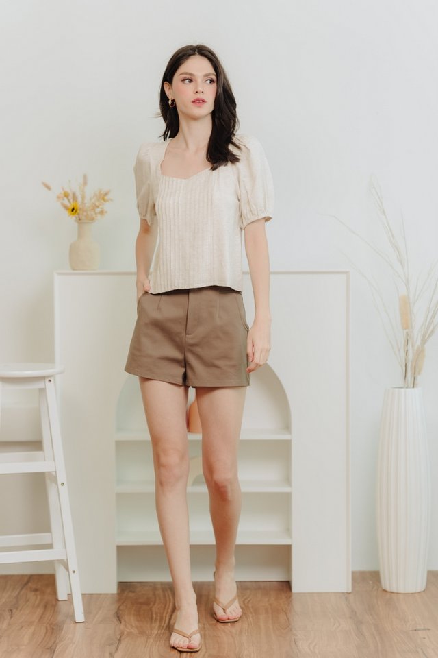 Cora Pleated Sleeve Top in Sand 