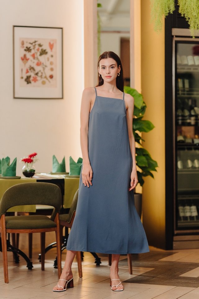 Ivanka Slit Maxi Dress in Steel Blue