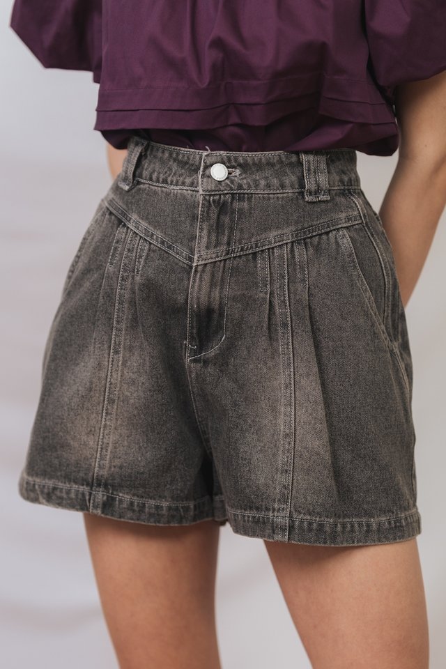 Shelby High Waisted Denim Short in Stone Wash