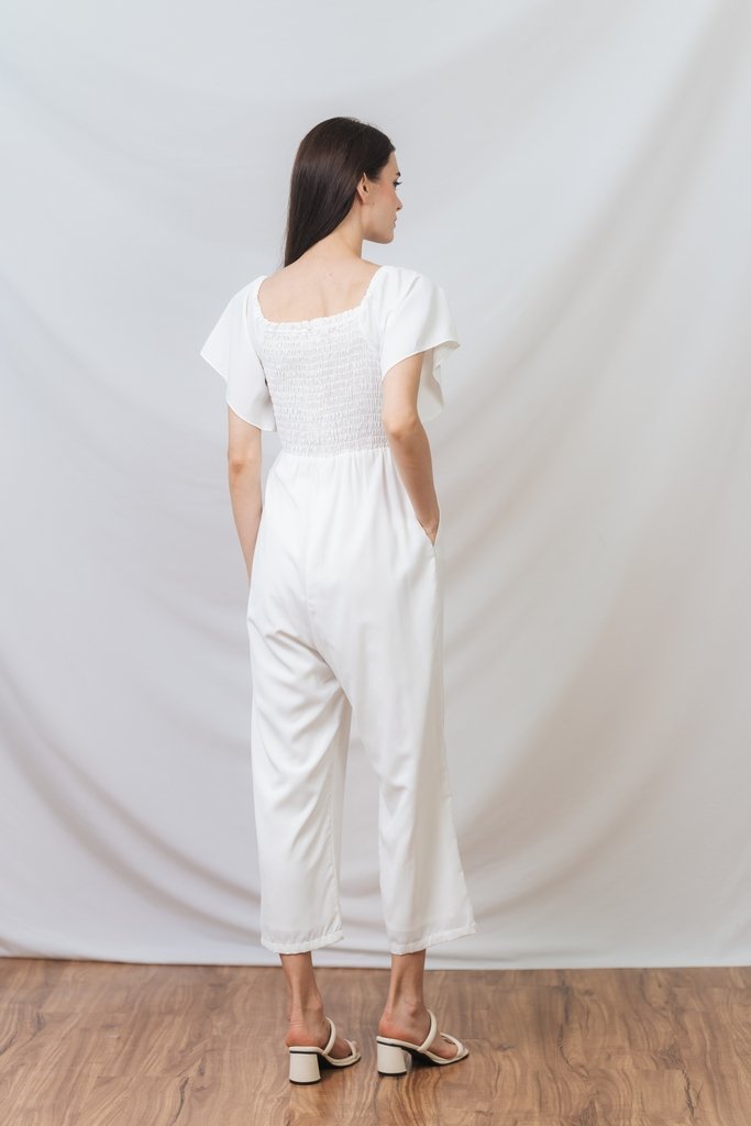Lula Smocked Sleeve Jumpsuit in White