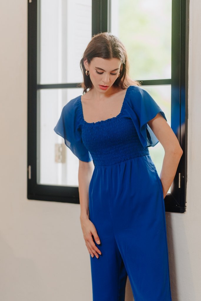 Lula Smocked Sleeve Jumpsuit in Electric Blue (XXL)