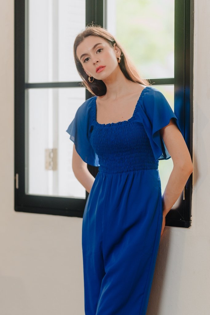 Lula Smocked Sleeve Jumpsuit in Electric Blue (XXL)