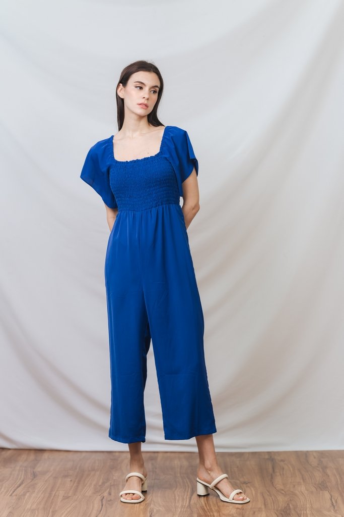 Lula Smocked Sleeve Jumpsuit in Electric Blue (XXL)