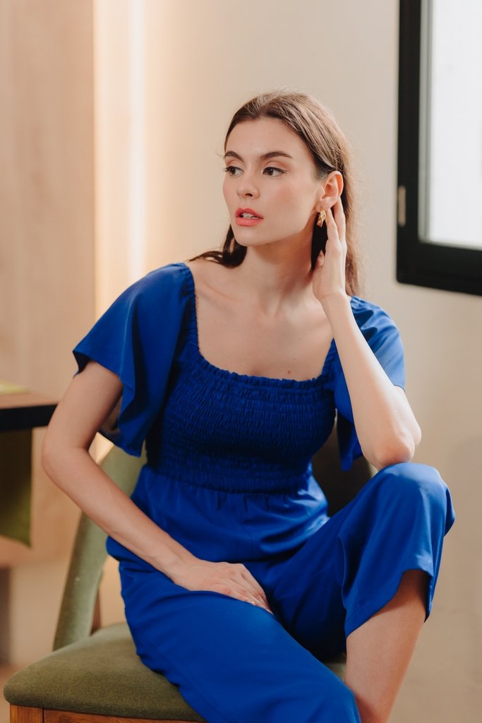 Lula Smocked Sleeve Jumpsuit in Electric Blue (XXL)