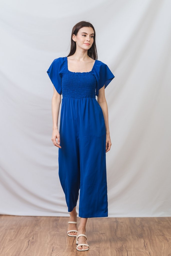 Lula Smocked Sleeve Jumpsuit in Electric Blue (XXL)