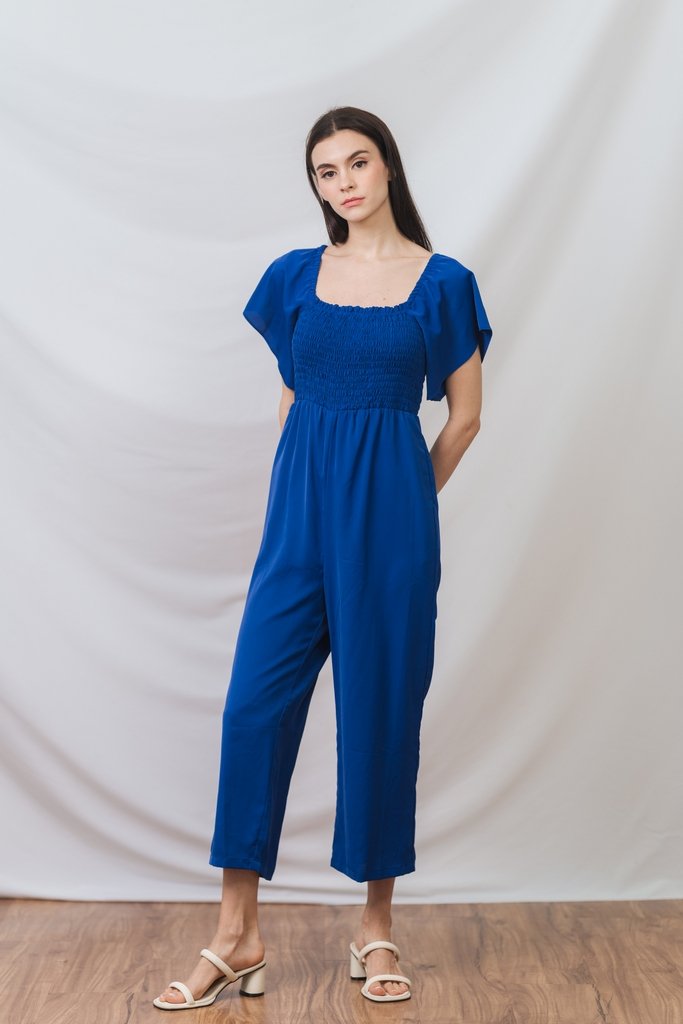 Lula Smocked Sleeve Jumpsuit in Electric Blue (XXL)