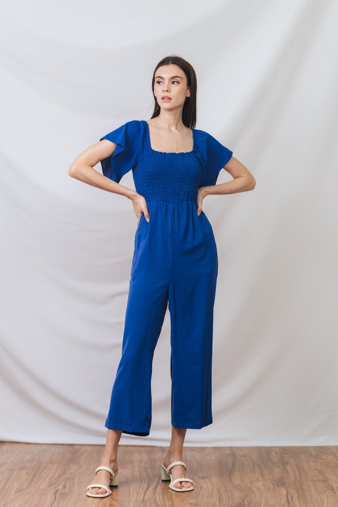 Lula Smocked Sleeve Jumpsuit in Electric Blue (XXL)