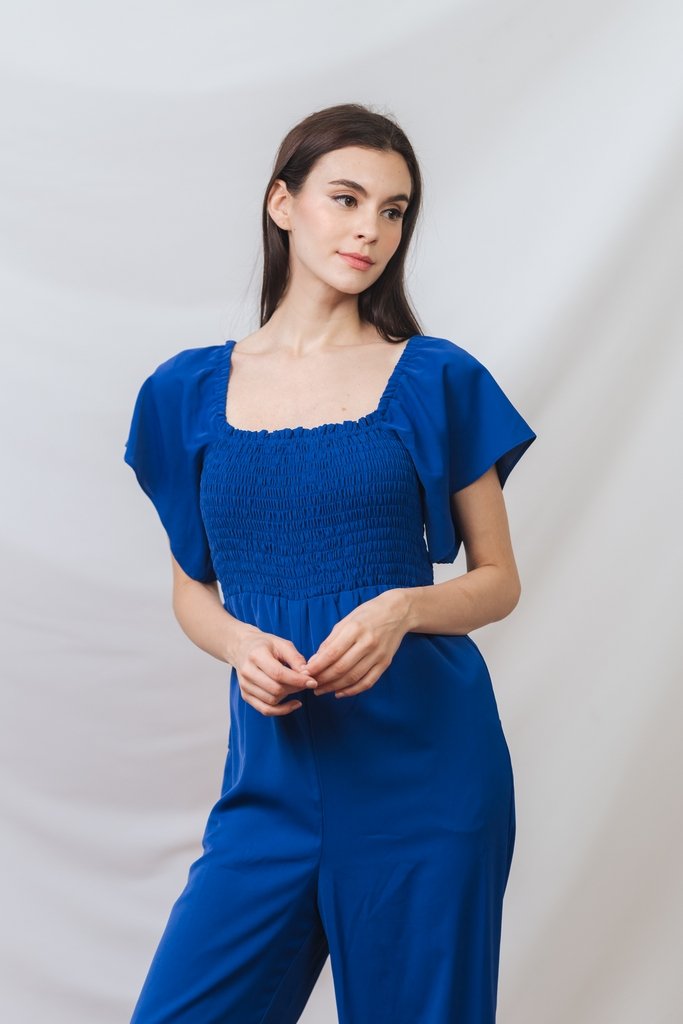 Lula Smocked Sleeve Jumpsuit in Electric Blue (XXL)