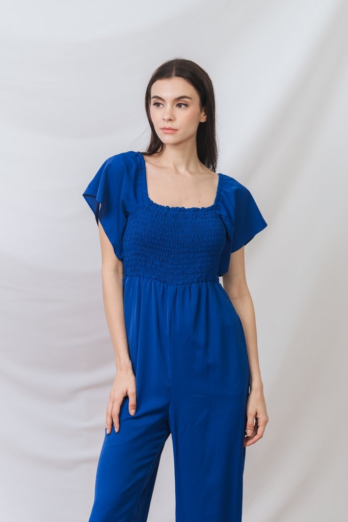 Lula Smocked Sleeve Jumpsuit in Electric Blue (XXL)