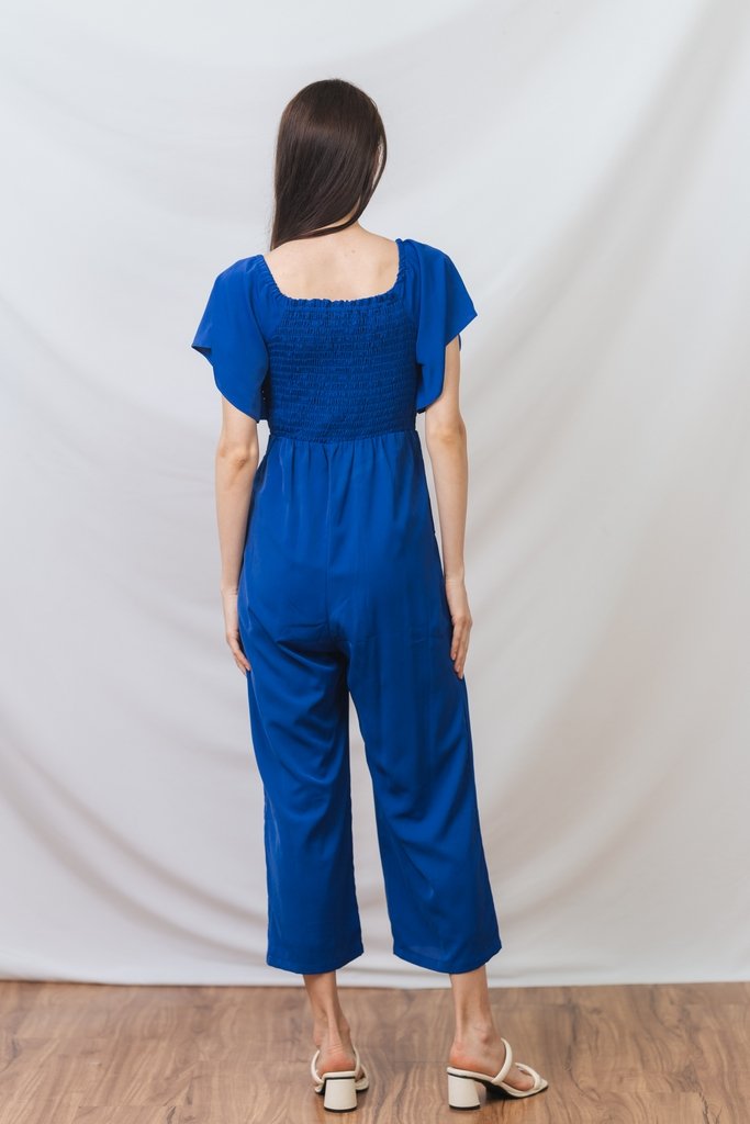 Lula Smocked Sleeve Jumpsuit in Electric Blue (XXL)