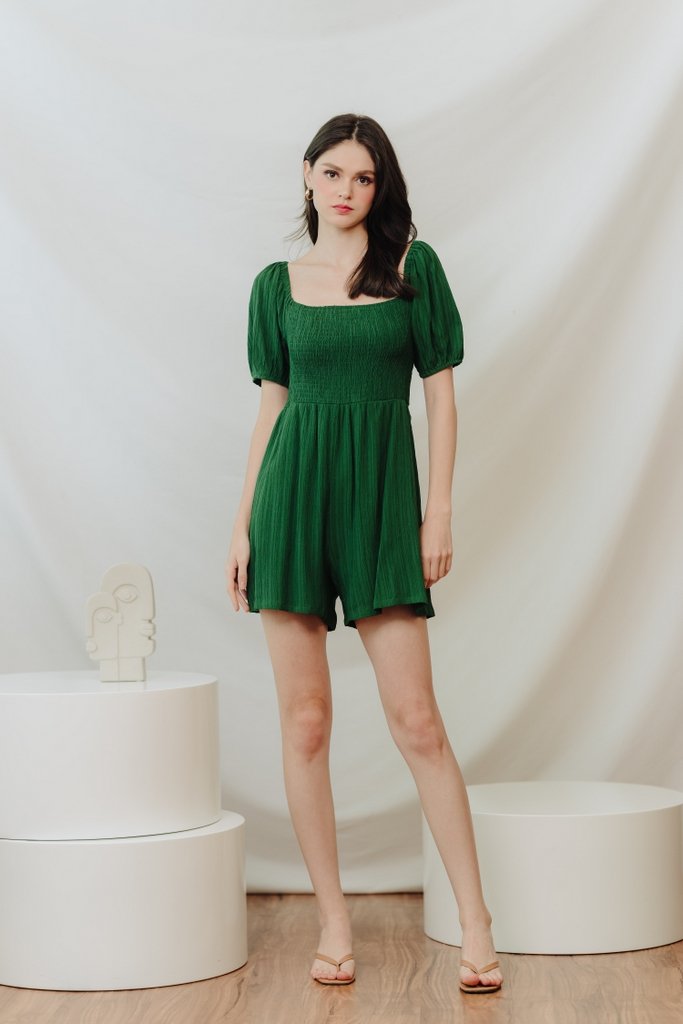 Cordelia Textured Sleeve Romper in Forest (XS)
