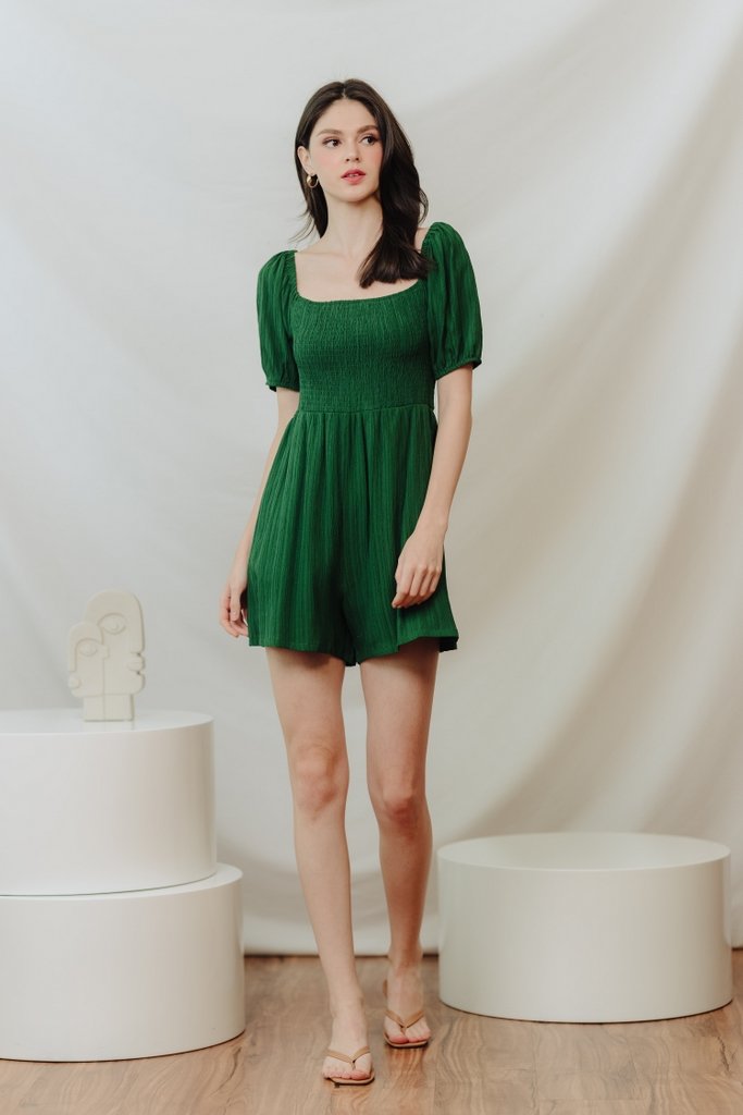 Cordelia Textured Sleeve Romper in Forest (XS)