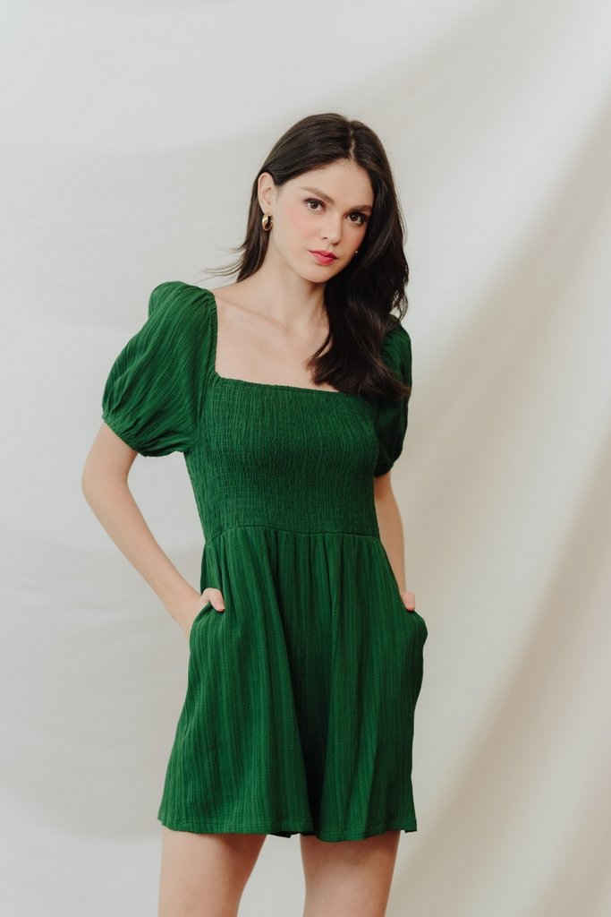 Cordelia Textured Sleeve Romper in Forest (XS)
