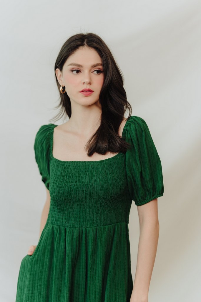 Cordelia Textured Sleeve Romper in Forest (XS)
