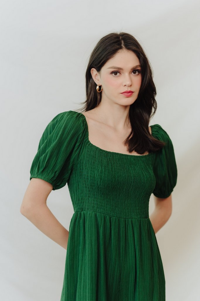Cordelia Textured Sleeve Romper in Forest (XS)