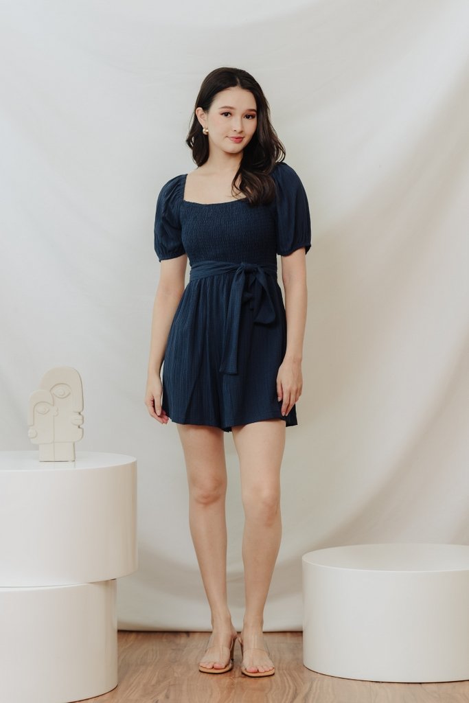 Cordelia Textured Sleeve Romper in Navy (XS)