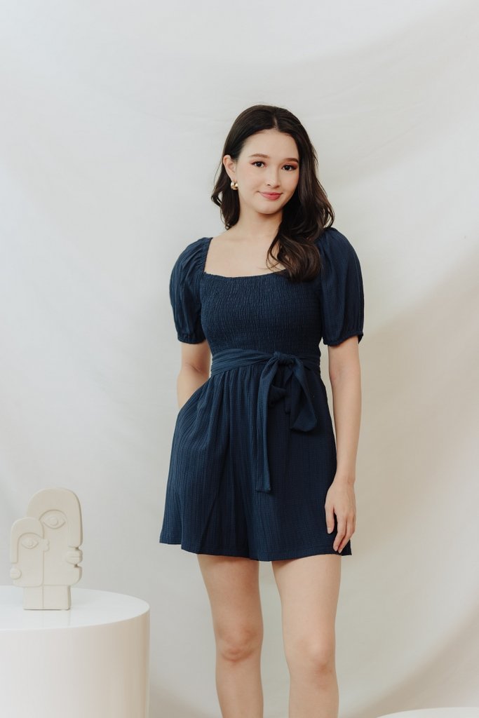 Cordelia Textured Sleeve Romper in Navy (XS)