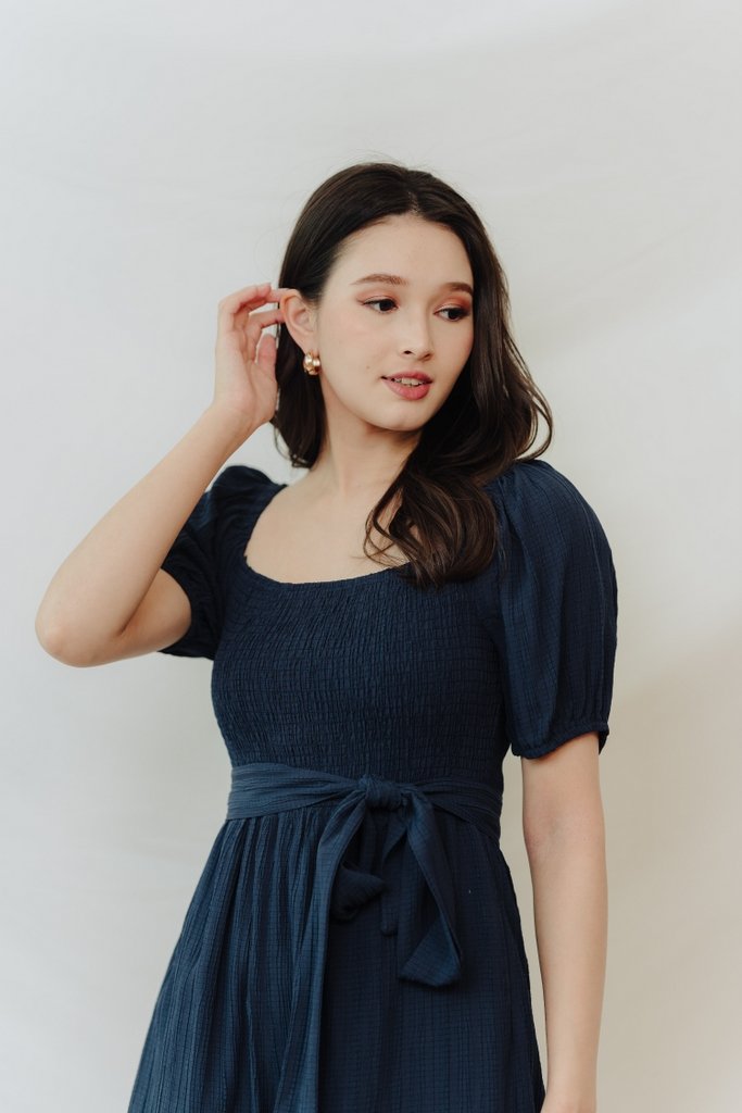 Cordelia Textured Sleeve Romper in Navy (XS)