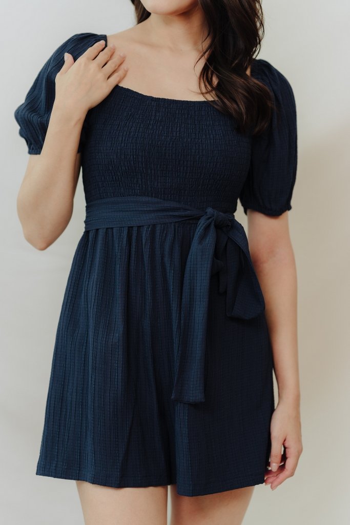 Cordelia Textured Sleeve Romper in Navy (XS)
