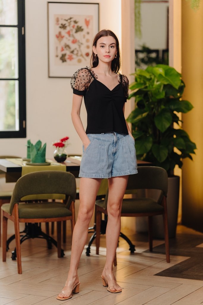 Lila Sweetheart Cotton Top in Black (XS)