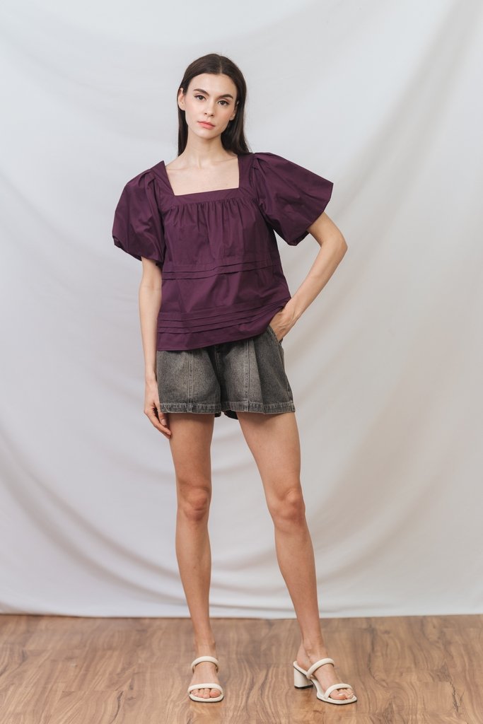 Arabella Relaxed Boxy Top in Deep Plum (XS)