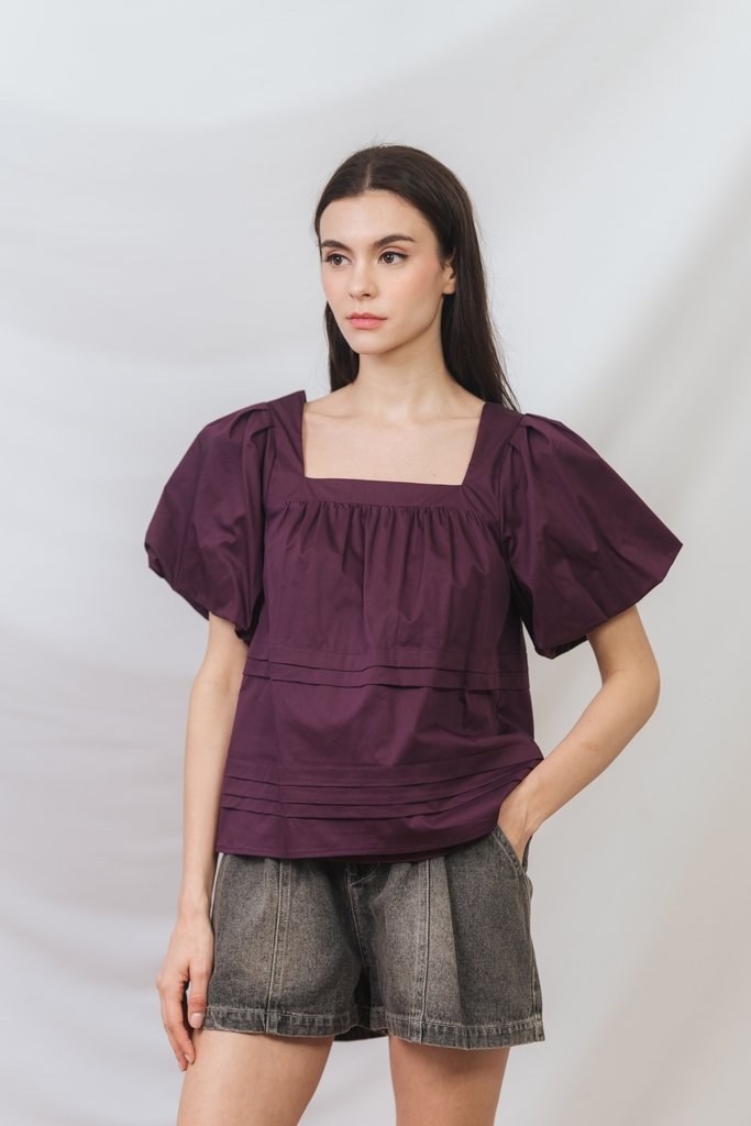 Arabella Relaxed Boxy Top in Deep Plum (XS)