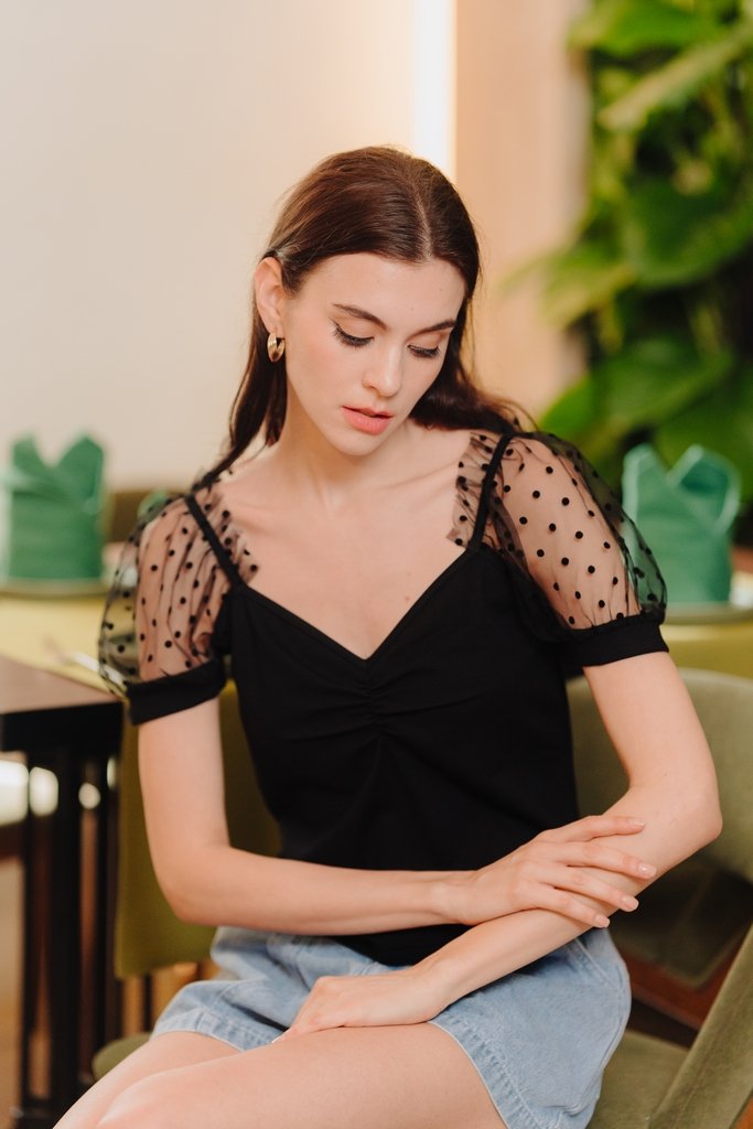 Lila Sweetheart Cotton Top in Black (XS)
