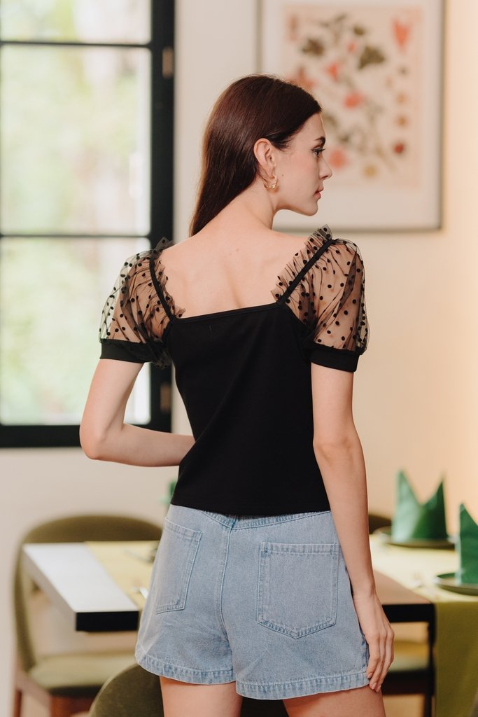 Lila Sweetheart Cotton Top in Black (XS)