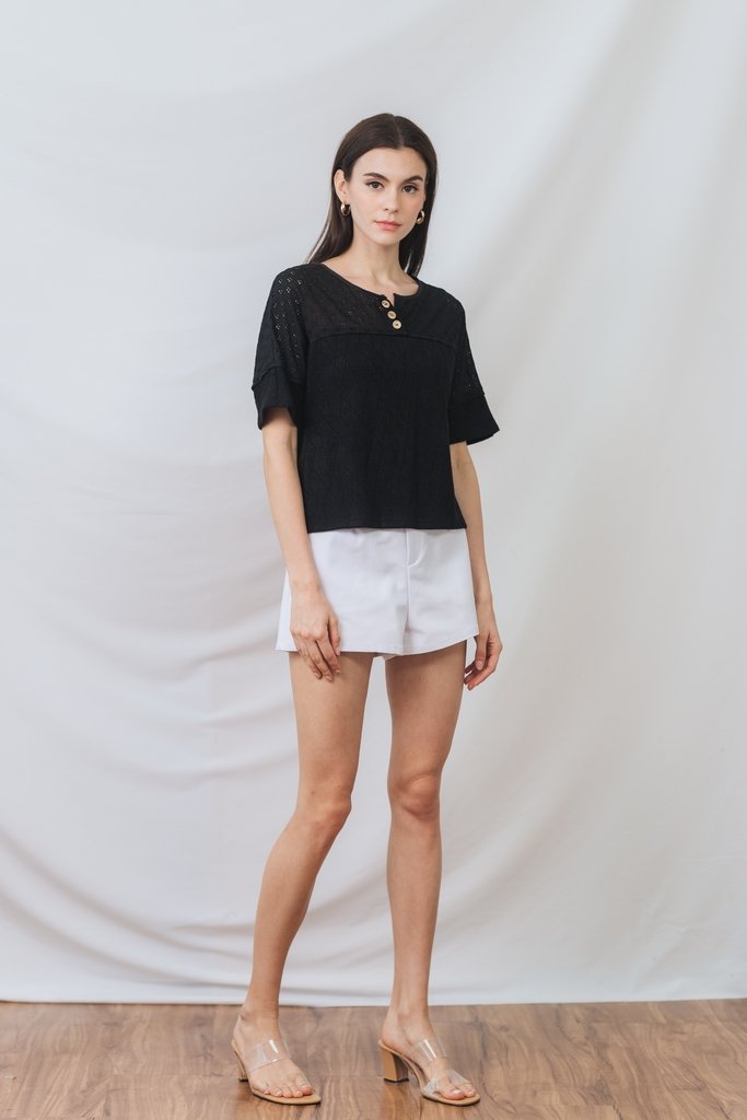 Stevie Knit Button Sleeve Top in Black(S)