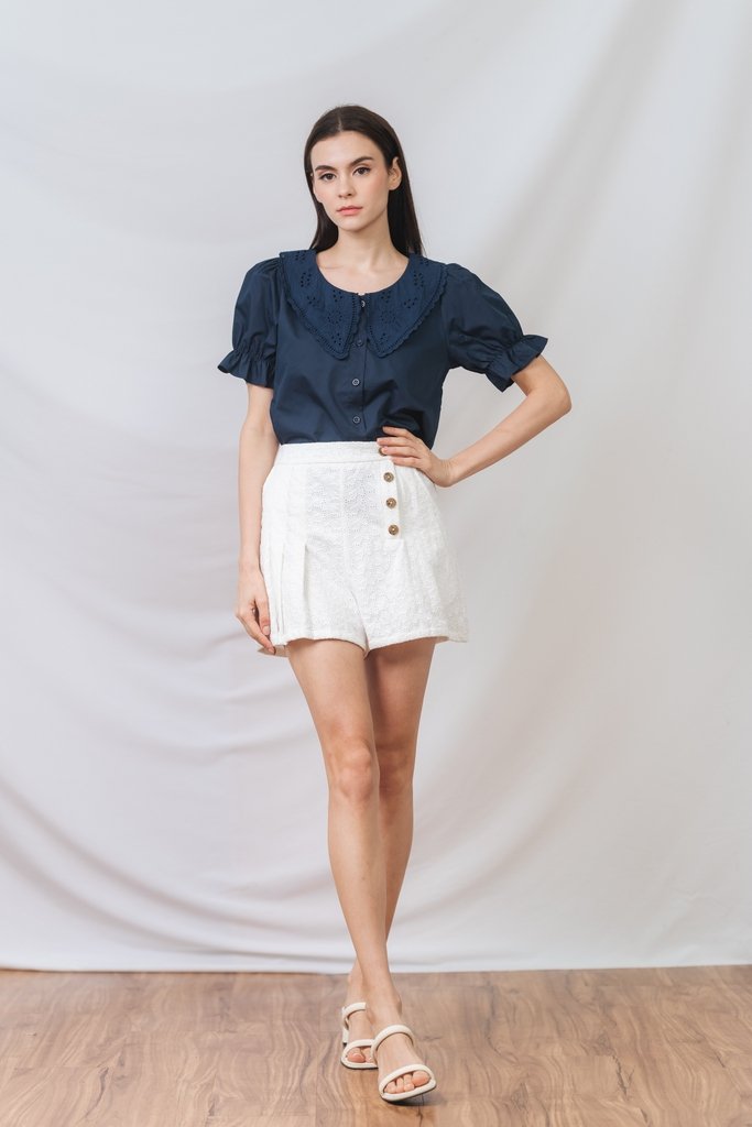 Amabel Peterpan Collar Top in Navy Blue (XS)