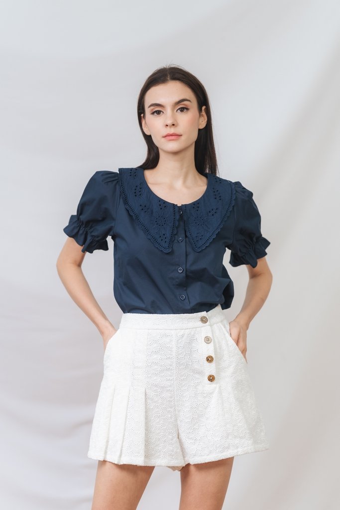 Amabel Peterpan Collar Top in Navy Blue (XS)