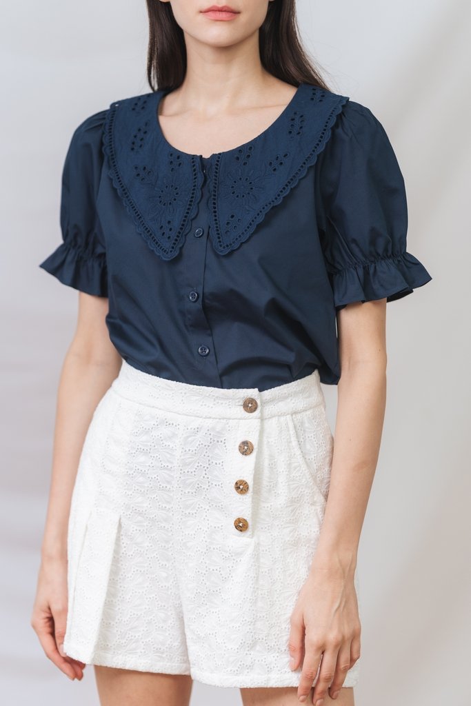 Amabel Peterpan Collar Top in Navy Blue (XS)